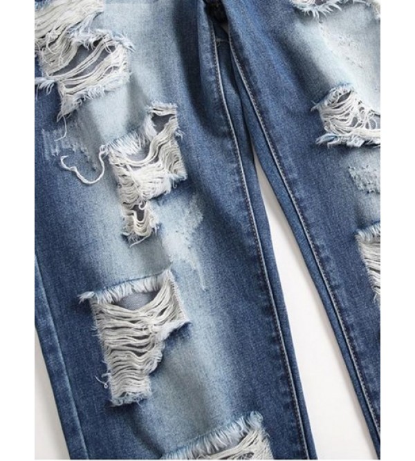 Ripped Destroyed Design Button Fly Jeans