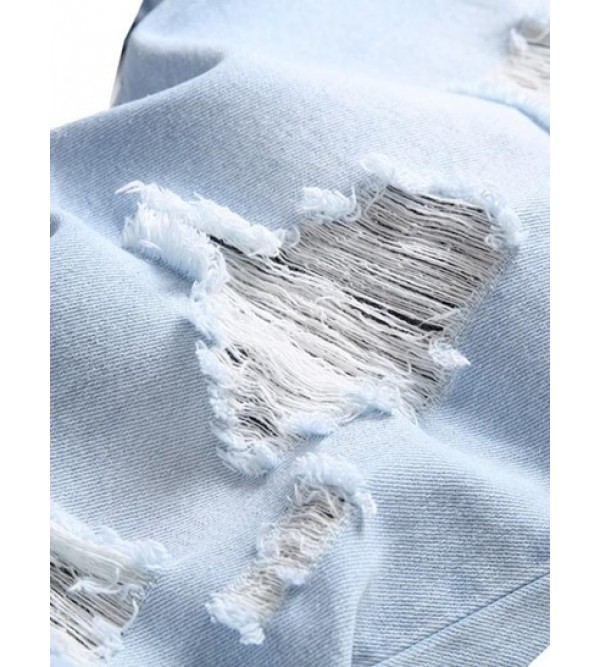 Ripped Pockets Faded Demin Jeans