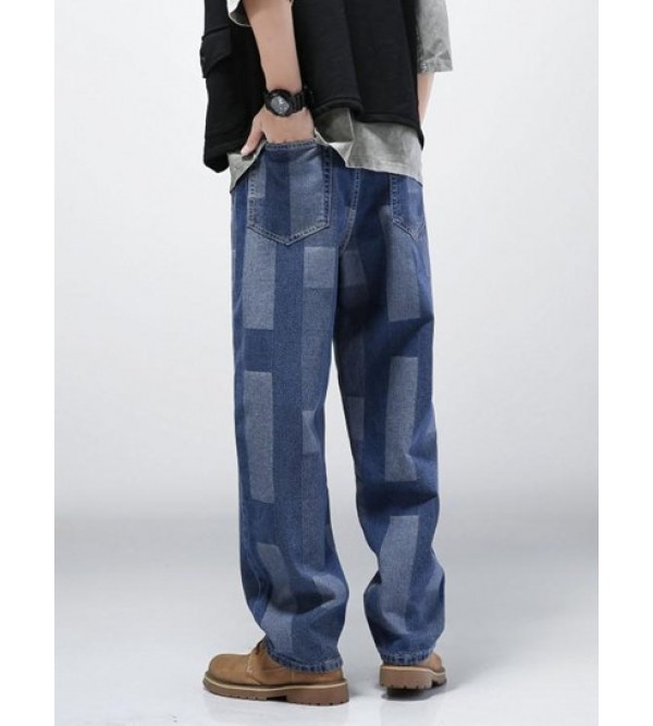 Y2K Aesthetic Geometric Print Straight Leg Jeans