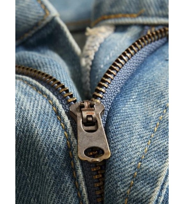 Zipper Fly Pockets Ripped Casual Jeans