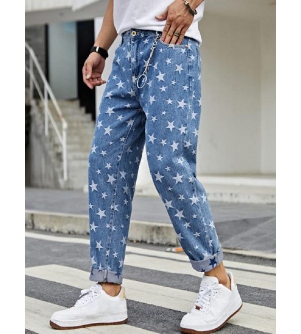 Stars Print Tapered Jeans