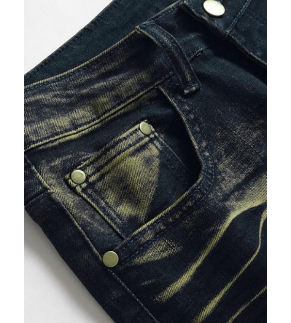 Rhombus Pattern Retro Pockets Jeans
