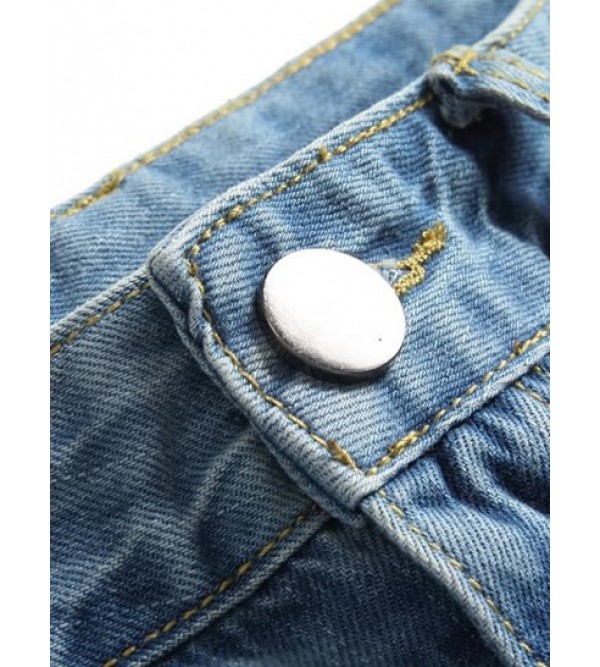 Ripped Pockets Zipper Button Jeans