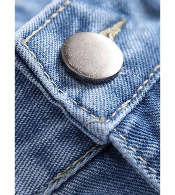 Destroyed Design Zipper Fly Cuffed Jeans