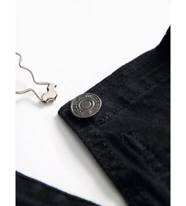 Solid Color Ripped Zipper Denim Overalls