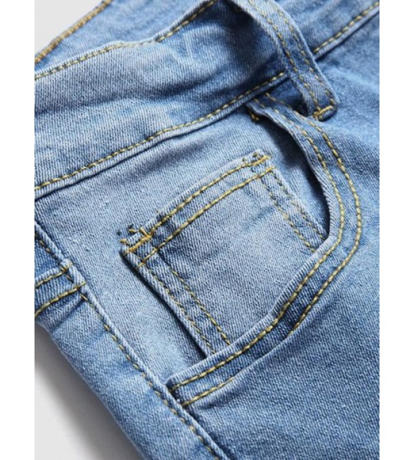 Contrast Ripped Patch Pocket Casual Jeans