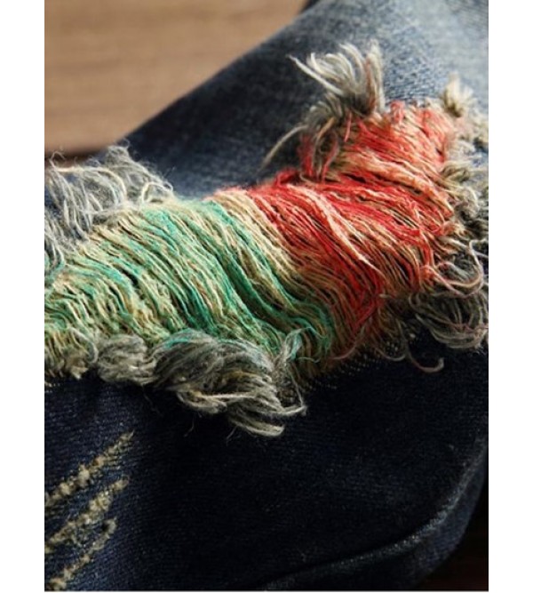 Colorful Destroy Wash Scratch Long Casual Ripped Jeans