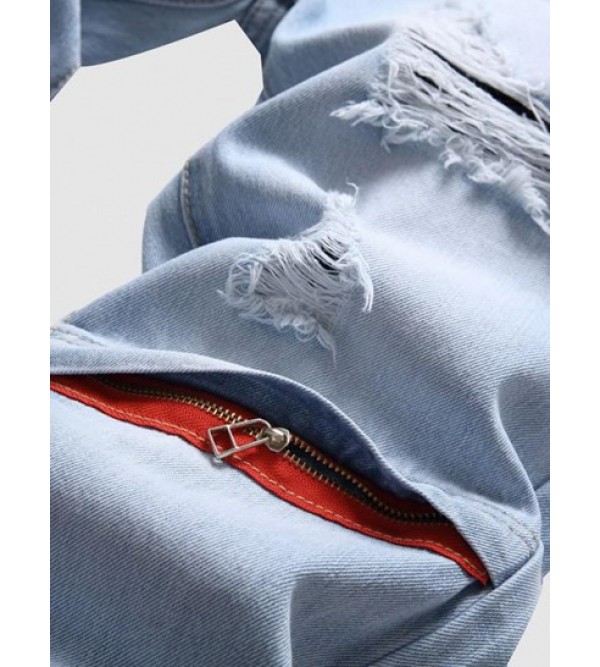 Hidden Zipper Ripped Light Wash Jeans
