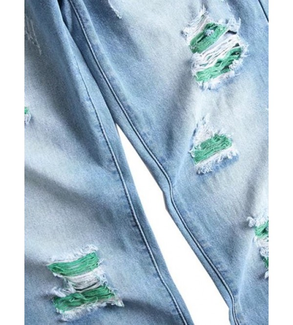Colored Ripped Faded Zipper Fly Jeans
