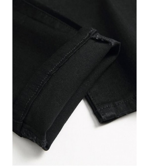 Rose Floral Embroidered Ripped Design Skinny Jeans