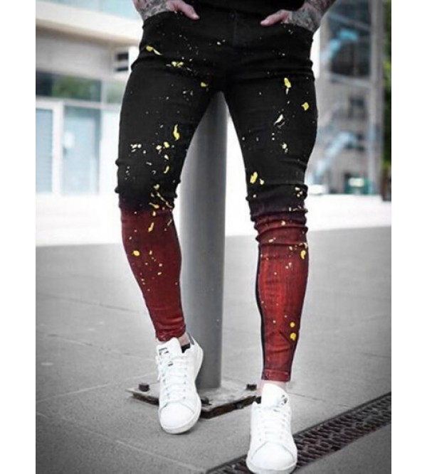 Colorblock Splash Paint Pattern Casual Jeans