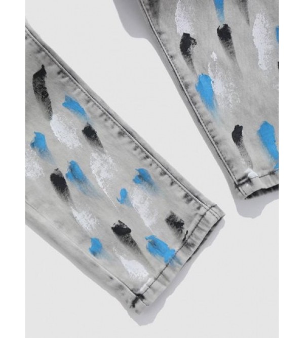 Splatter Paint Distressed Zipper Fly Jeans