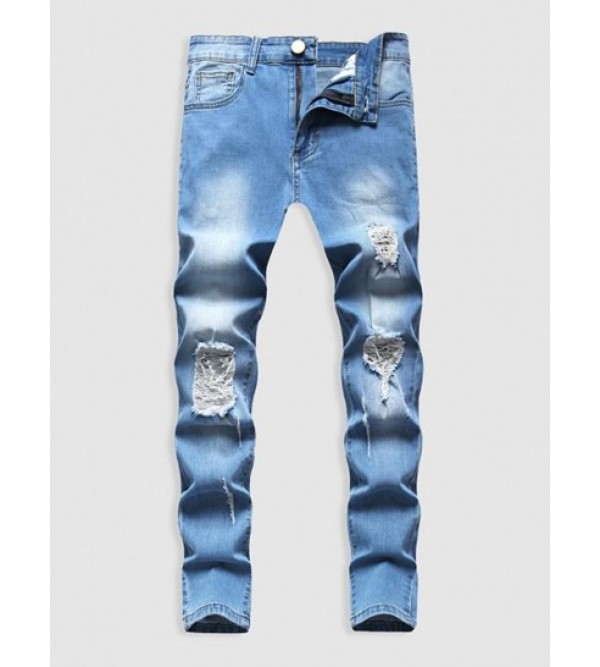 Distressed Frayed Slim Fit Tapered Jeans