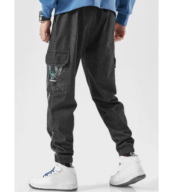 Contrast Letter Embroidery Joggers Jeans