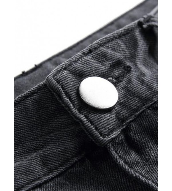 Ripped Denim Zipper Button Jeans