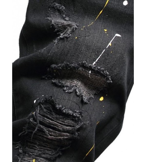 Frayed Paint Splatter Drippy Jeans