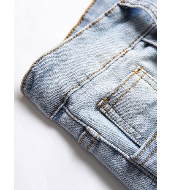 Zipper Fly Distressed Frayed Jeans