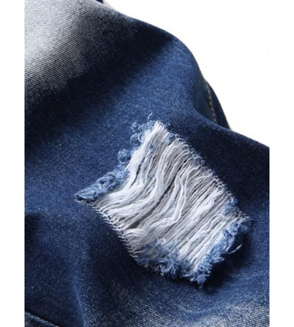 Faded Ripped Zipper Button Denim Jeans