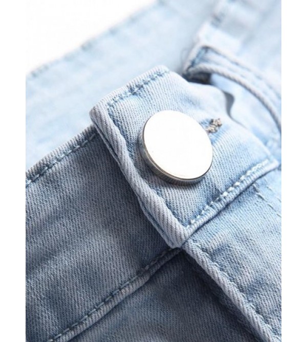 Faded Ribbed Casual Pockets Zipper Jeans