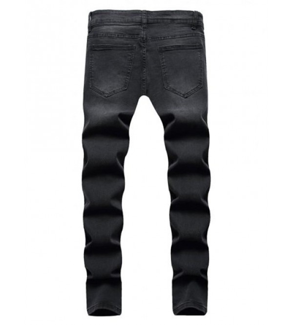 Solid Color Ripped Patch Casual Jeans