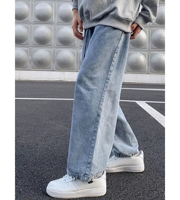 Drawstring Legs Loose Fit Straight Baggy Jeans