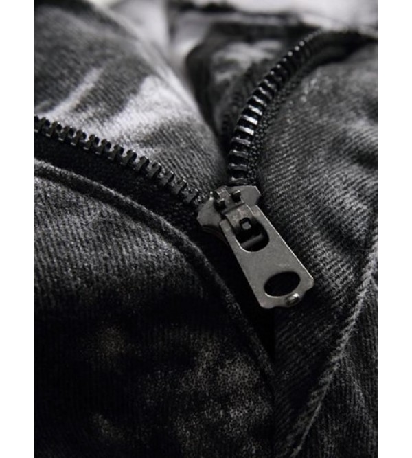 Tie-dye Pattern Cuffed Stretch Jeans