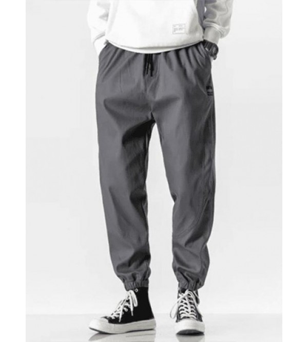 Letter Patched Contrast Drawstring Jogger Pants
