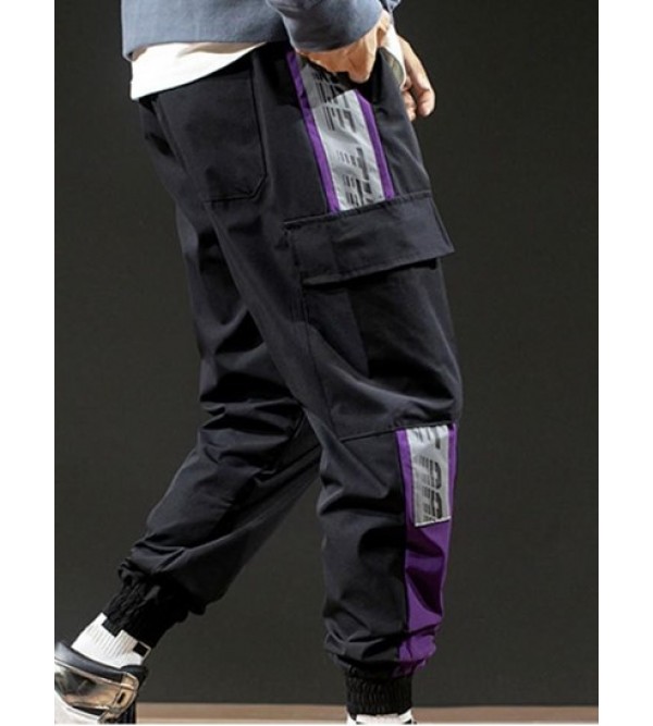Letter Print Contrast Cargo Jogger Techwear Pants
