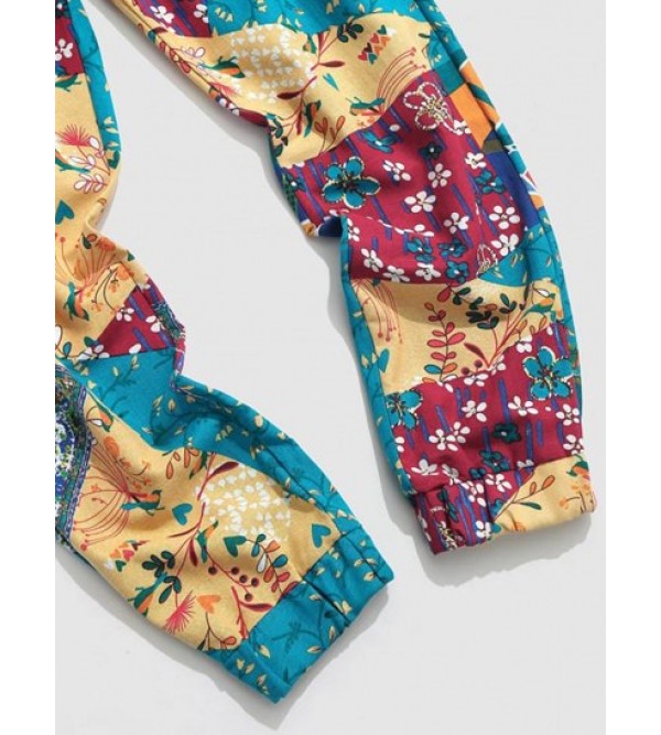 Floral Leaf Patchwork Pants