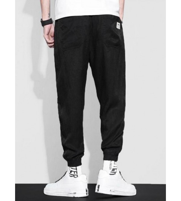 Wrinkled Letter Embroidery Drawstring Jogger Pants