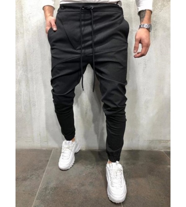 Button And Zipper Embellish Solid Color Jogger Pants