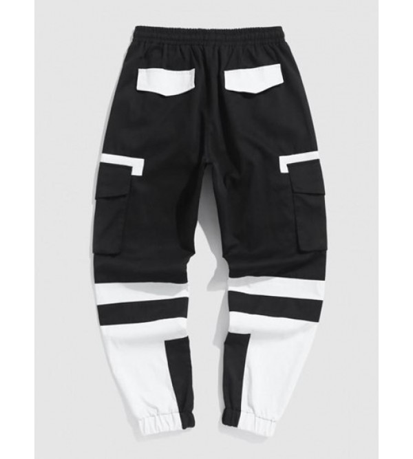 Colorblock Flap Pocket Beam Feet Cargo Pants