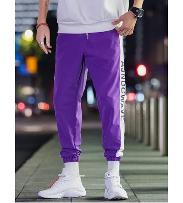 Letter Pattern Colorblock Casual Jogger Pants