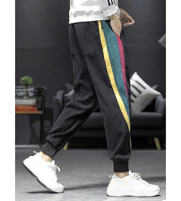 Color Spliced Corduroy Drawstring Jogger Pants