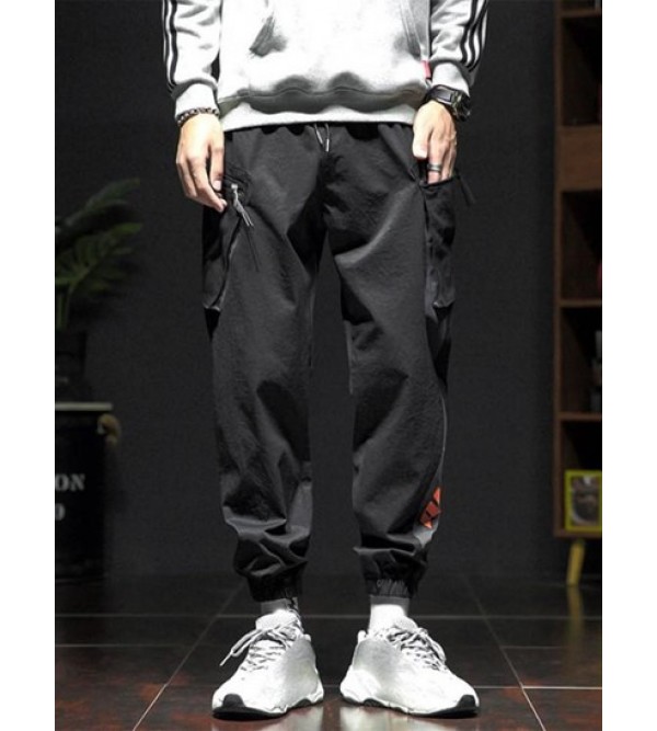 Colorblock Letter Print Cargo Techwear Pants