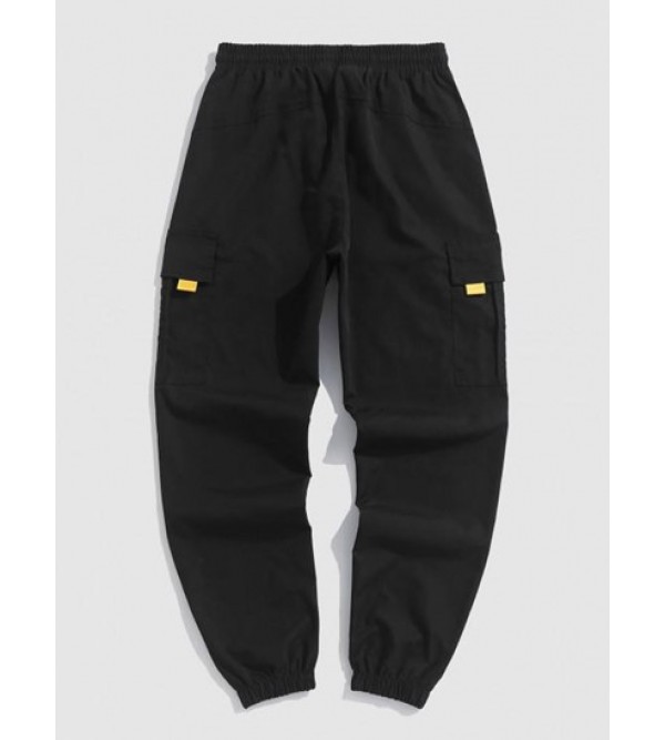 Letter Printed Multi-pockets Design Drawstring Beam Feet Pants