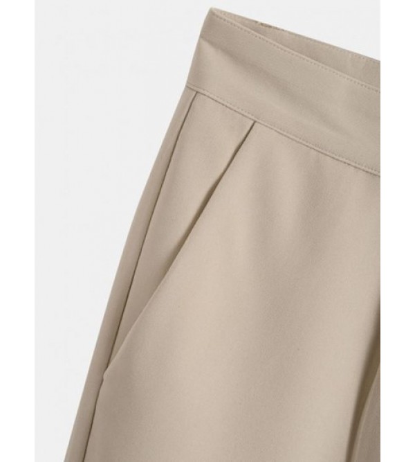 Ruched Solid Color Tapered Work Pants