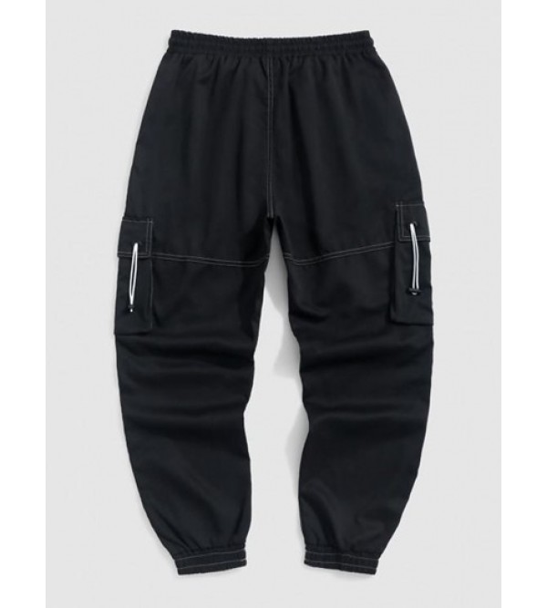 Multi-pocket Solid Color Topstitching Streetwear Cargo Pants