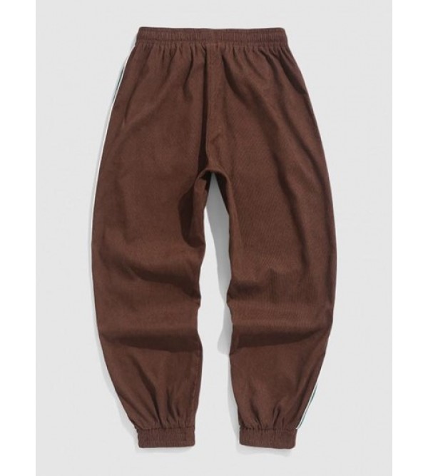 Colorblock Corduroy Drawstring Jogger Pants