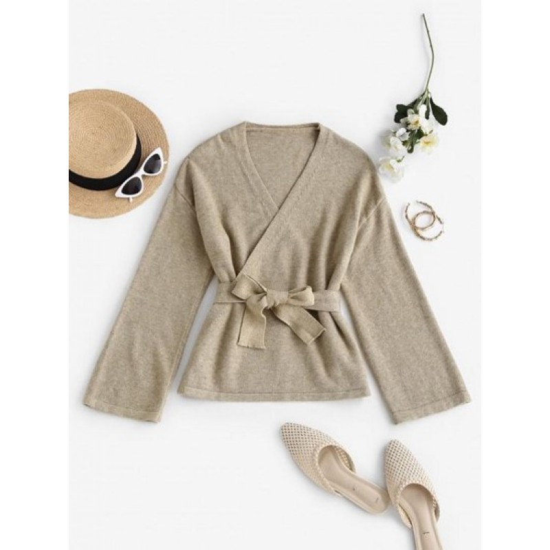 Belted Heathered Wrap Cardigan