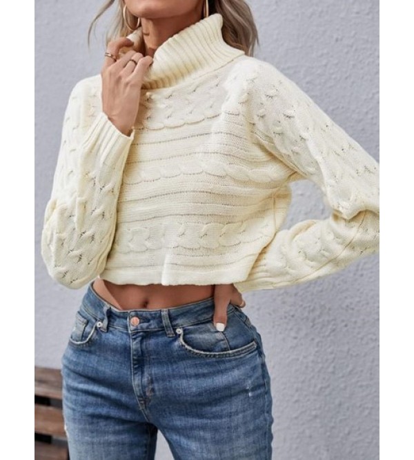 Roll Neck Cable Knit Cropped Sweater