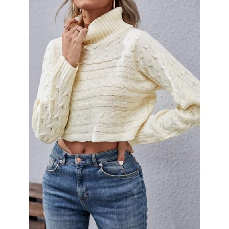 Roll Neck Cable Knit Cropped Sweater