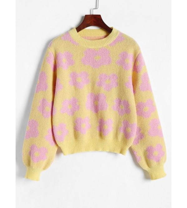 Crewneck Pastel Floral Graphic Sweater