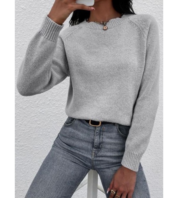 Solid Crew Neck Raglan Sleeve Sweater