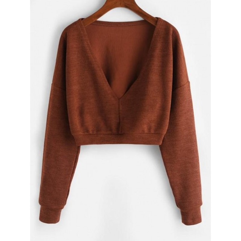 Loose V Neck Cropped Knitwear