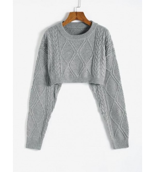 Cable Knit Drop Shoulder Cropped Sweater