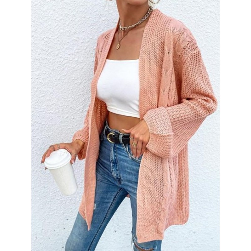 Cable Knit Open Front Long Cardigan