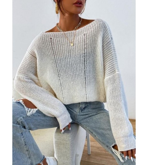 Slash Neck Ripped Detail Slouchy Sweater