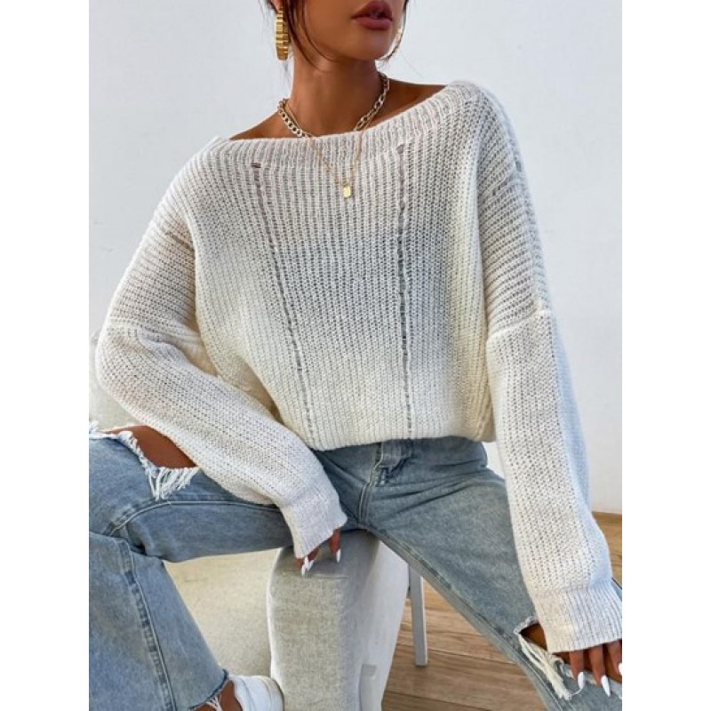 Slash Neck Ripped Detail Slouchy Sweater