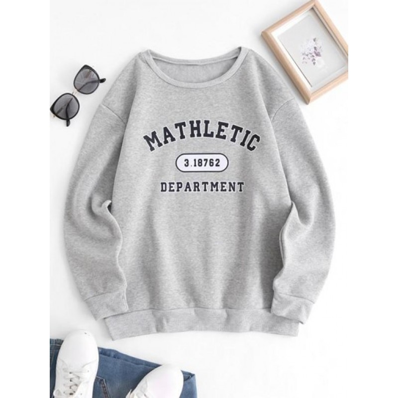 Fleece Lined Slouchy Graphic Pullover Sweatshirt